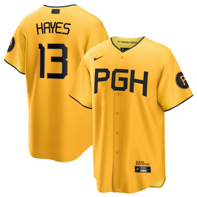 Men's Pittsburgh Pirates #13 Ke'Bryan Hayes Gold 2023 City Connect Stitched Jersey